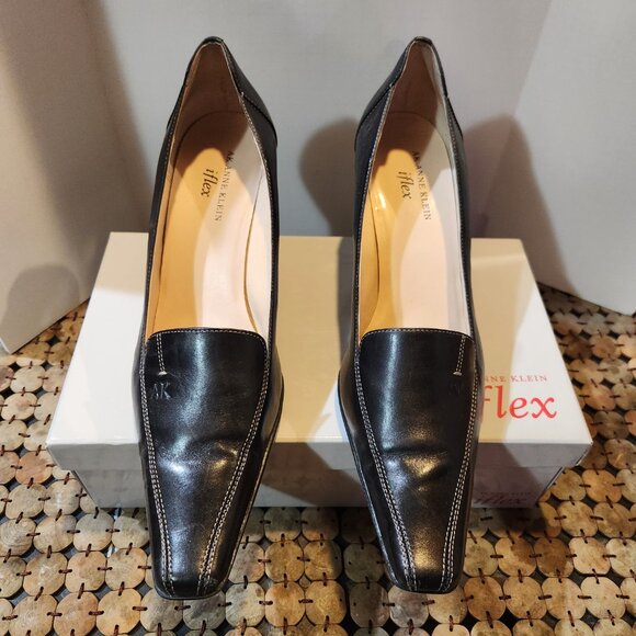 Anne Klein AK Fletcher Iflex Black Leather Slip On Pants Shoes sz 10 - Picture 3 of 10